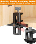 Close-up of the non-slip rubber clamping surface on the 2 in 1 Cabinet Door Mounting Jig With Adjustable Positioner for secure drilling.
