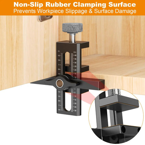 Close-up of the non-slip rubber clamping surface on the 2 in 1 Cabinet Door Mounting Jig With Adjustable Positioner for secure drilling.