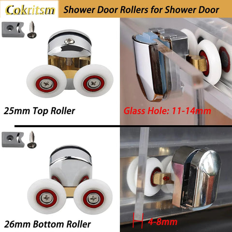 4 Pack 25mm Shower Door Rollers For Curved Glass Doors 4 To 8mm Replacement Runners Wheels Durable Top And Bottom Rollers