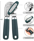 Heavy Duty Manual Can Opener With Magnetic Lid Opener And Carbon Steel Blade For Smooth Cutting, ergonomic knob, soft grip handle