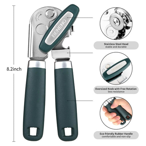 Heavy Duty Manual Can Opener With Magnetic Lid Opener And Carbon Steel Blade For Smooth Cutting, ergonomic knob, soft grip handle