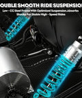 Close-up of Electric Go Kart For Adults And Kids With 2100W Motor suspension and shocks highlighting smooth ride and steel frame