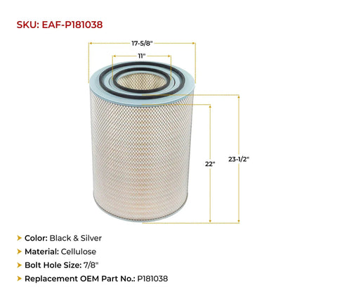 Dust Collector Filter Replacement For Wynn Environmental Grizzly Harbor Freight Jet Vortex HF Dust Collectors And Heavy Duty Trucks 30 Micron Cellulose Black Silver Finish Built To Last. Filter dimensions 11x17-5/8x22 inches.