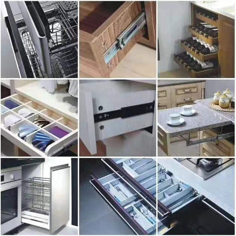 Top Shelf Heavy Duty Full Extension Drawer Slides With Dual Ball Bearings Gliding Smooth As Butter Soft Closing Side Mount Cabinet Hardware Black Finish Supports Forty Five Kilograms Per Pair Easily Daily displayed in various cabinet setups.