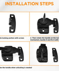Installation steps for Heavy Duty Metal Spring Align And Lock Connectors for Dining Tables with black locking mechanisms.