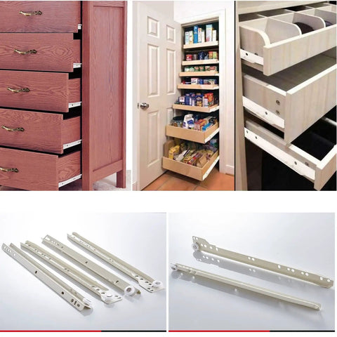 Heavy Duty Metal Drawer Slides 10 To 22 Inch Bottom Mount Rails With 99 Lbs Load Capacity Per Pair, Smooth Glide Track For Kitchen And Dresser Drawers, Includes Two Extended Guide Rails, Durable Steel Construction. bottom mount steel drawer slides in cabinet and pantry drawers