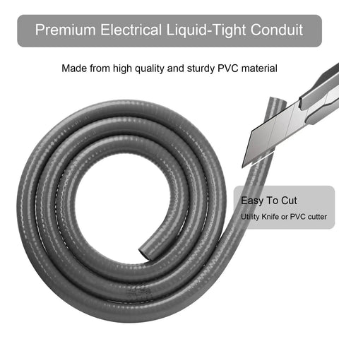4 Ft Three Quarter Inch Gray Liquid Tight Flexible Electrical Conduit Kit With Straight And 90 Degree Connectors For AC Whip Install
