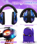 Kids And Adults Noise Reduction Ear Muffs 27dB Noise Cancelling Hearing Protection Headphones Universal Fit Starry Sky Style Bulk Pack Of 12 Great For Fireworks Concerts Travel Yard Work And Shooting Range Practice shown with size dimensions and galaxy design