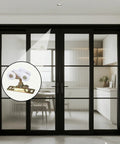 2Pcs 3/4 Inch Sliding Door Wheels Replacement Kit With Top Hanger For Wardrobe Bypass And Closet Accessories Gold Finish installed on glass door