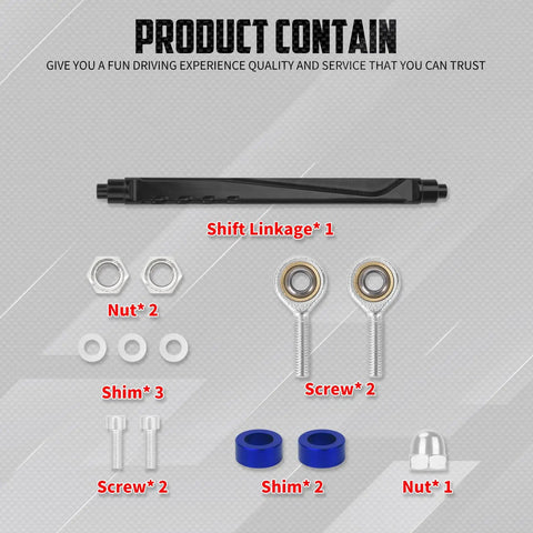 Shift Linkage Upgrade For Harley Softail Touring Trike 1986 Through 2025 Blue Aluminum kit with linkage, screws, nuts, and shims