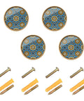 Slick Gold Persian Floral Medallion Cabinet Knobs 4 Pack 1-1/4 Inch Acrylic Drawer Pulls With Expansion Screws for kitchen cupboards.