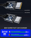 Retractable Car Charger Featuring Hella Convenient 36W Retracted Cable Plus Extra USB C And USB A Ports For Up To 75W Fast Charging Keeps Your Devices Running Smooth, showcasing USB-C connector with internal circuitry.