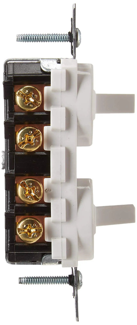 Side view of Specification-Grade 15 Amp 120/277V Duplex 3-Way AC Combination Switch, Non-Grounding, Side-Wired, White, Thermoplastic