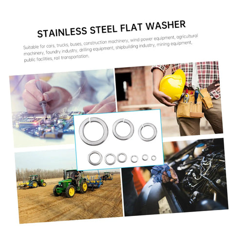 600 Piece Stainless Steel Washer Kit For Automotive, Construction And Industrial Use With Lock Gaskets And Split Washers Built To Last, High Conductivity, Rust Resistant, Easy To Install, Prevents Loosening. Stainless steel flat washers for auto, tools, and machinery.