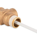 Brass automatic temperature and pressure relief valve with extension probe; white probe, side view