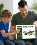 Father and son with STEM Airplane Building Kit With 389 Pieces For Kids Ages 8 To 12 Learn To Assemble A Realistic Model Plane