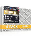 TruFilter 20x30x1 Air Filter MERV 11 4 Pack Made In USA Electrostatic Pleated HVAC AC Furnace Filter for Allergies, Dust, Pet Dander