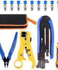 5 In 1 Pro Grade Coaxial Compression Tool Kit With Crimper And Cable Stripper Includes RG6 RG59 RG11 10 Piece F Connectors