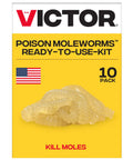 Pack of 10 realistic poison moleworms and US flag, Poison Moleworms Kit For Outdoors With 10 Realistic Moleworms And 5 Tunnel Locator Flags