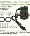 Top Shelf Heavy Duty 1/8 HP Circulator Pump, All Stainless Steel Body, No Nonsense Replacement For Taco 009 F5, 115V Single Phase Hot Water Pump For Radiant And Solar Systems with installation accessories.