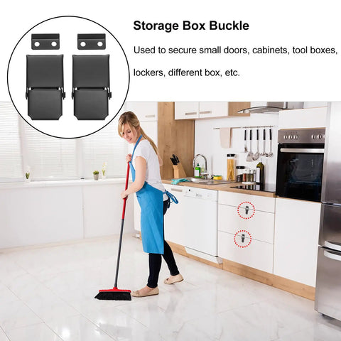 Loaded Hasp Toggle Latch Buckle Stainless Steel Two Pack for cabinet security shown in kitchen setting.