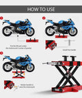 Motorcycle Lift 1100 Lbs Center Scissor Lift Jack With Saddle And Safety Pins for Dirt Bikes Cruisers ATVs usage steps
