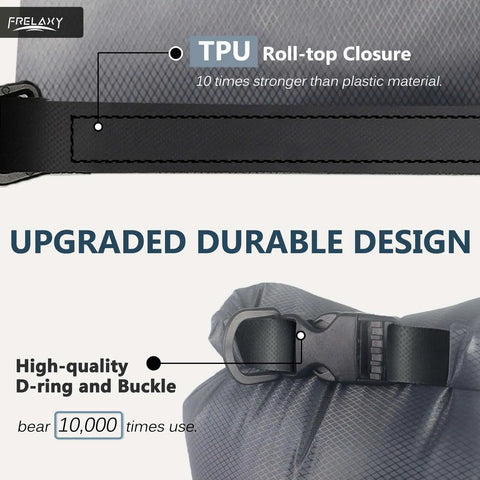 Waterproof Dry Bag Set 5L 15L 25L Lightweight Durable Dry Sack with roll top closure, TPU material, D-ring buckle.