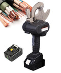 Heavy Duty Workhorse Cordless Ratchet Cable Cutter with battery, designed to cut copper and aluminum cables up to 75mm effortlessly.
