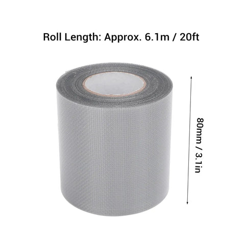 Self Adhesive Window Screen Patch And Mesh Tape Roll For Quick Fixes On Windows Doors Tents And Nets Grab And Go Ultra Sticky Durable Gray Tape 80mm By 6.1m For Easy Home Repair. Roll of gray mesh tape, size 80mm by 6.1m, for quick fixes on screens, doors, tents, and nets.