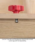 Top Shelf T Slot Router Bit Set With Half Inch Shank crafted for track saw clamp grooves, featuring a bold red knob and wood assembly.