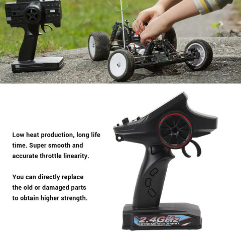 Next Level 7 Channel Rc Car Receiver Kit With Brushless Motor Esc And Servo Remote Control for Rad Handling On Q130 C8805 C8803, remote control in hand.