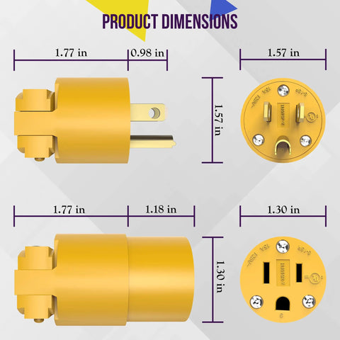 Dimensions of Replacement Plug And Connector Set For Extension Cords, 5 Pack, NEMA 5-15P And 5-15R, 15 Amp 125 Volt, Heavy-Duty Polycarbonate