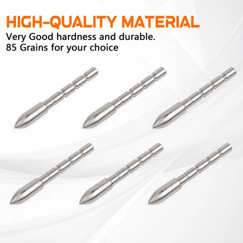 Pro Grade Field Points Archery Tips 85 100 120 Grain For 4.2mm ID Shafts Pack Of 12 Stainless Steel Arrow Points shown at angle