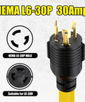 Heavy Duty 6 6Ft Nema L6 30P To 14 50R Ev Charging Adapter Cord 30 Amp To 50 Amp Generator Connector displaying NEMA L6-30P male plug.