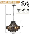 Hand Woven Black Rattan Plug In Pendant Light With Adjustable Chain, dimensions 18 inch height and 19.75 inch diameter.