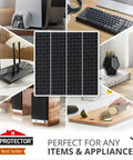 Collage showing Non Slip Rubber Strips Eight Pack Self Adhesive Grip Pads in use on various home office surfaces, protecting items.