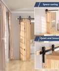 48 Inch Bifold Barn Door Hardware Kit For Two Doors In Black Finish With Corrosion Resistant Carbon Steel Construction in interior view.