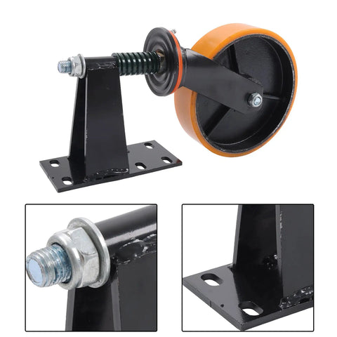 Tough As Nails 8 Inch Gate Wheels With Silky Smooth PU Casters And Heavy Duty Steel Cores mounted on a frame showing detail and hardware.