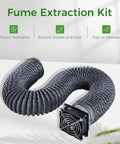 Heavy Duty Fume Extraction Kit For 3D Printer And Laser Engraver Enclosure with flexible black exhaust hose and quiet fan.