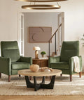 Arthur Recliner Chair With 3 Position Recline Olive Green Velvet High Back Padded Support in living room setting