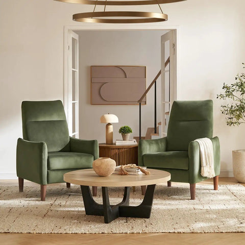Arthur Recliner Chair With 3 Position Recline Olive Green Velvet High Back Padded Support in living room setting