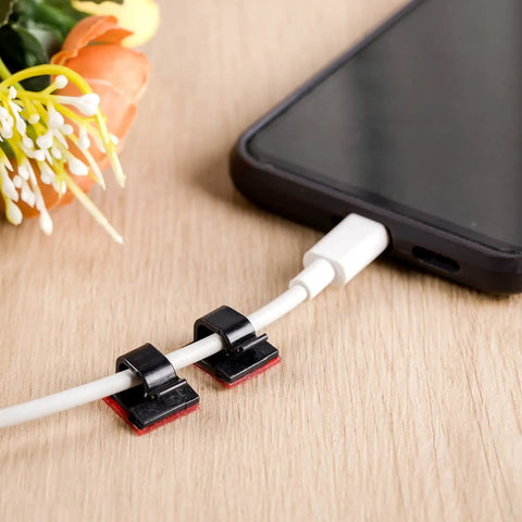 Stick On Cable Clips 30 Pack Black Adhesive Cord Organizer for Desk and Office Use wire clips holding phone cable