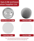 Image showing 200 Sets Of 25mm Button Making Supplies With 800 Pieces Total Includes 0.98 Inch Metal Blank Badges And Paper Inserts