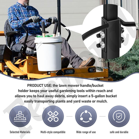 Front Bar Handle For Zero Turn Mower Easy Install Mounting Kit With 5 Gallon Bucket Bracket Holder No Drill Clamp On
