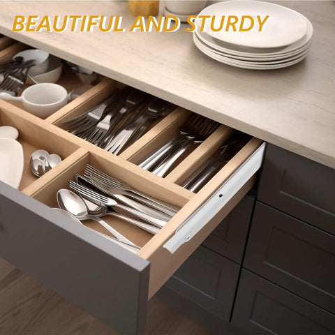 Open kitchen drawer with Beefy Heavy Duty 10 Inch Drawer Slides Set With Powder Coated Metal Rails And Quiet Rollers Two Pairs Smooth Glide