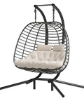Ultra Cozy Double Hanging Egg Chair With Stand For Patio And Garden Deluxe Hammock Swing Chair With Cushions Loveseat Style