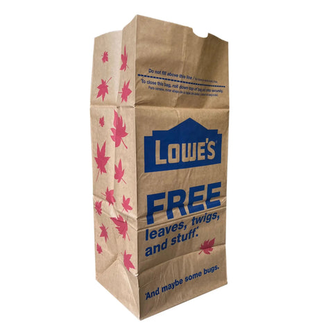 30 Gallon Heavy Duty Brown Paper Lawn And Refuse Bags For Home And Garden, 10 Count, Large Size, Biodegradable And USA Made, Perfect For Yard Cleanup And Compostable Debris Disposal, with printed leaves design.