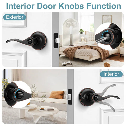 Heavy Duty Privacy Door Knobs 6 Pack In Oil Rubbed Bronze Wave Style Zinc Alloy Reversible Interior Door Levers with bedroom view
