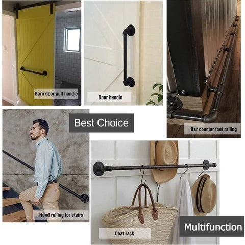 Vintage Bronze Metal Handrail Kit Indoor Outdoor Deck Railing System Knockout Durability No Sweat Setup Includes All Base Brackets For Rock Solid Porch Stair Guardrails and various handles.