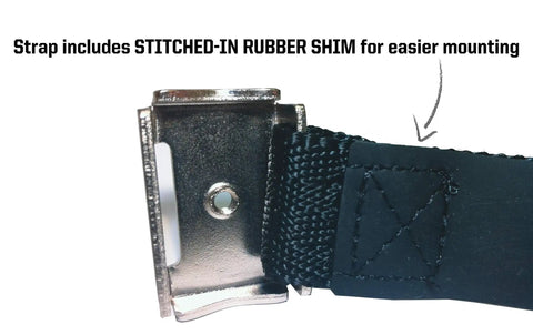 Close-up of strap with stitched-in rubber shim for Transit FlexFrame-U Bracket For U-Locks Mounting System Quick Install Bike Lock Holder